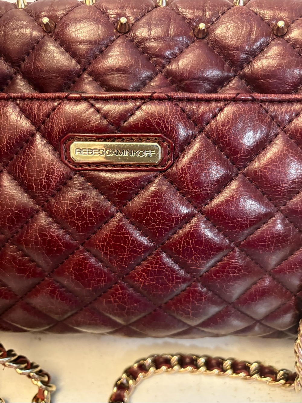 Rebecca Minkoff Quilted Wine Red Leather Chain Crossbody - Picture 2 of 6